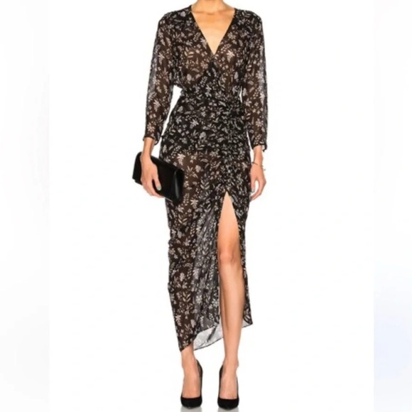 Veronica Beard Dresses & Skirts - Veronica Beard Merrill Drawstring Midi Dress Black Floral Size 6 Ruched Silk